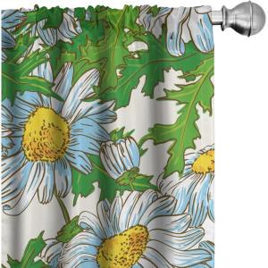 Ambesonne Floral Curtains, Abstract Retro Continuous Neutral Flowers Print Springtime Garden Scene, Window Treatments 2 Panel Set for Living Room Bedroom, Pair of – 28″ x 95″, Charcoal Grey and Peach(Yellow Reseda Green)