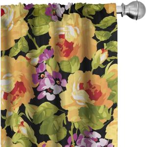Ambesonne Floral Curtains, Abstract Retro Continuous Neutral Flowers Print Springtime Garden Scene, Window Treatments 2 Panel Set for Living Room Bedroom, Pair of – 28″ x 95″, Charcoal Grey and Peach(Pale Orange Fuchsia)