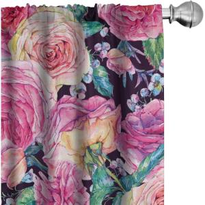 Ambesonne Floral Curtains, Abstract Retro Continuous Neutral Flowers Print Springtime Garden Scene, Window Treatments 2 Panel Set for Living Room Bedroom, Pair of – 28″ x 95″, Charcoal Grey and Peach(Pale Fuchsia Jade Green)