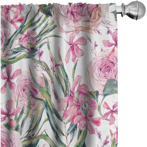 Ambesonne Floral Curtains, Abstract Retro Continuous Neutral Flowers Print Springtime Garden Scene, Window Treatments 2 Panel Set for Living Room Bedroom, Pair of – 28″ x 95″, Charcoal Grey and Peach(Soft Pink and Reseda Green)