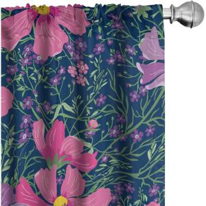 Ambesonne Floral Curtains, Abstract Retro Continuous Neutral Flowers Print Springtime Garden Scene, Window Treatments 2 Panel Set for Living Room Bedroom, Pair of – 28″ x 95″, Charcoal Grey and Peach(Pink Blue Violet Green)