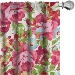 Ambesonne Floral Curtains, Abstract Retro Continuous Neutral Flowers Print Springtime Garden Scene, Window Treatments 2 Panel Set for Living Room Bedroom, Pair of – 28″ x 95″, Charcoal Grey and Peach(Dark Pink Fern Green)