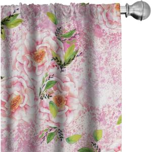 Ambesonne Floral Curtains, Abstract Retro Continuous Neutral Flowers Print Springtime Garden Scene, Window Treatments 2 Panel Set for Living Room Bedroom, Pair of – 28″ x 95″, Charcoal Grey and Peach(Apple Green Pastel Pink)