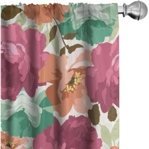 Ambesonne Floral Curtains, Abstract Retro Continuous Neutral Flowers Print Springtime Garden Scene, Window Treatments 2 Panel Set for Living Room Bedroom, Pair of – 28″ x 95″, Charcoal Grey and Peach(Dark Peach Jade Green)