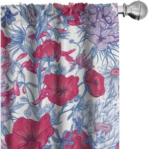 Ambesonne Floral Curtains, Abstract Retro Continuous Neutral Flowers Print Springtime Garden Scene, Window Treatments 2 Panel Set for Living Room Bedroom, Pair of – 28″ x 95″, Charcoal Grey and Peach(Dark Pink Blue)