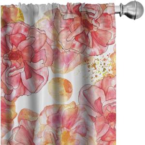 Ambesonne Floral Curtains, Abstract Retro Continuous Neutral Flowers Print Springtime Garden Scene, Window Treatments 2 Panel Set for Living Room Bedroom, Pair of – 28″ x 95″, Charcoal Grey and Peach(Pale Orange and Dried Rose)