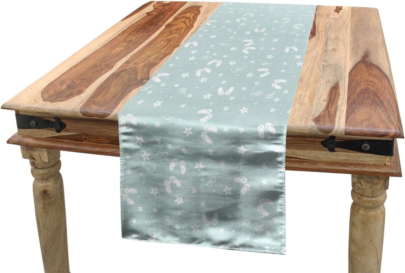 imageAmbesonne Ski Pattern Table Runner Vintage Style Monochromatic Design of Skiing Themed Motifs Dining Room Kitchen Rectangular Runner 16 X 72 Eggshell SkySeafoam and White