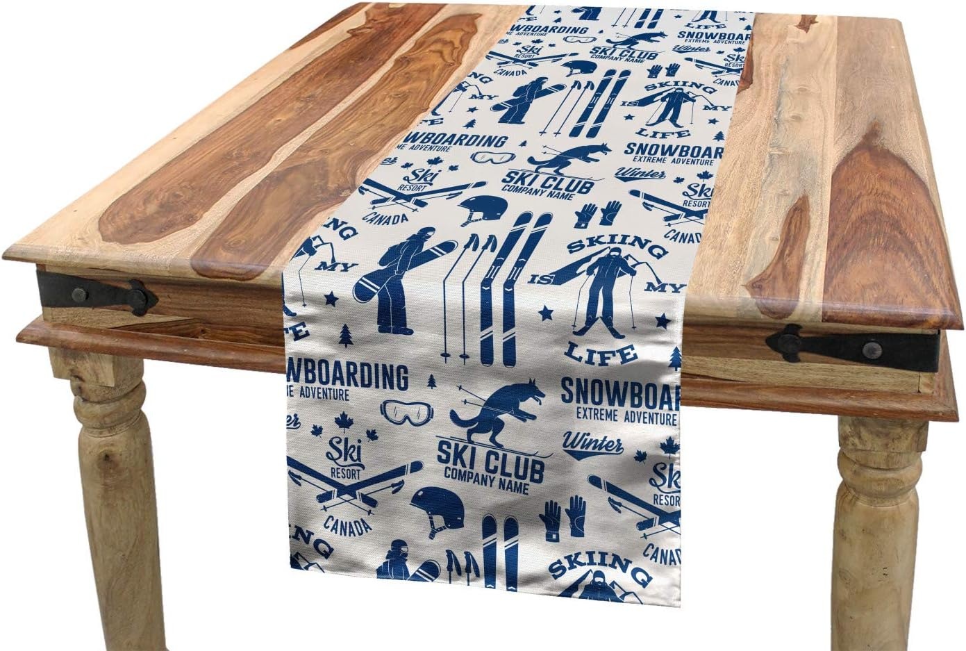 imageAmbesonne Ski Pattern Table Runner Vintage Style Monochromatic Design of Skiing Themed Motifs Dining Room Kitchen Rectangular Runner 16 X 72 Eggshell SkyEggshell Sky