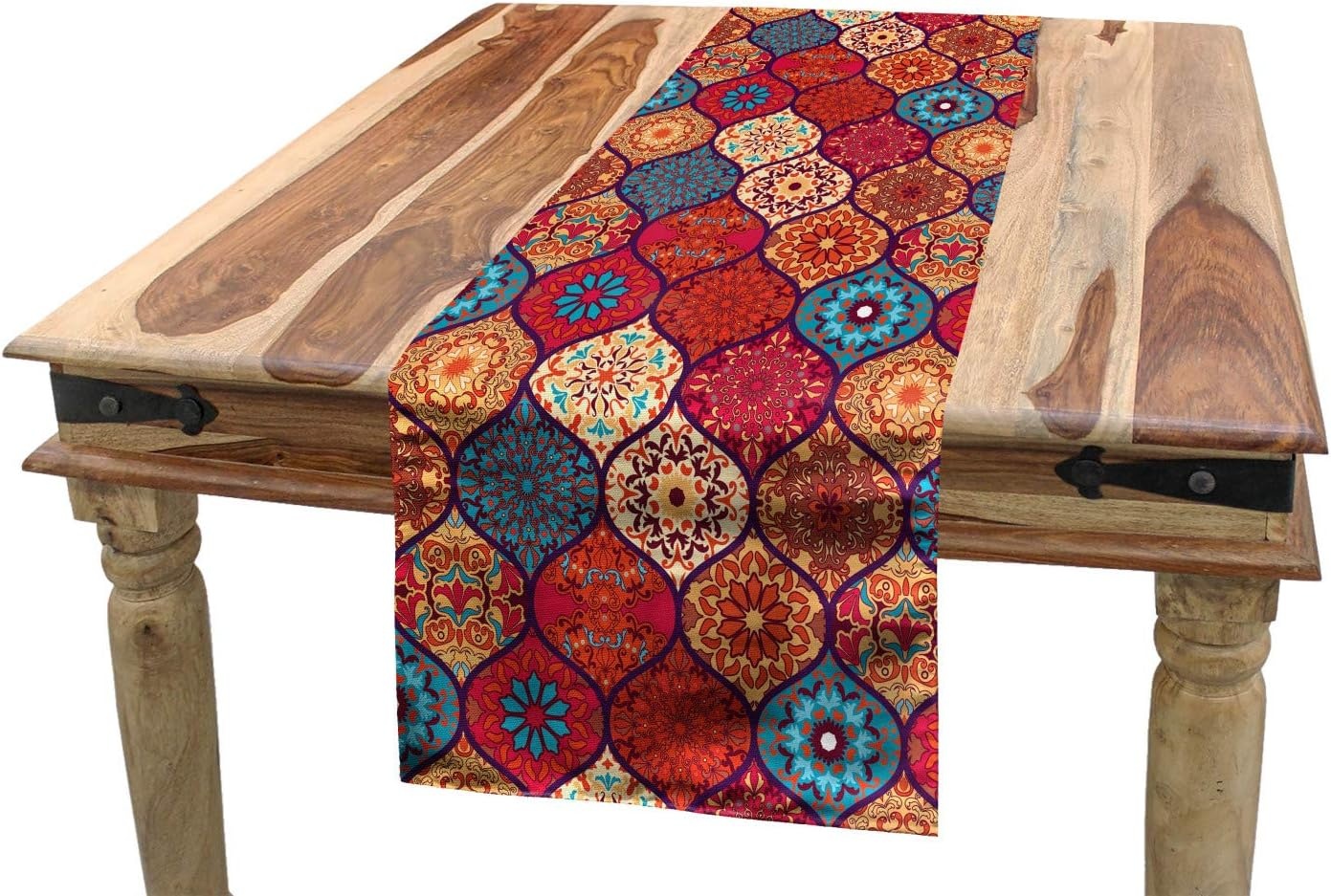 imageAmbesonne Ski Pattern Table Runner Vintage Style Monochromatic Design of Skiing Themed Motifs Dining Room Kitchen Rectangular Runner 16 X 72 Eggshell SkyRuby Orange
