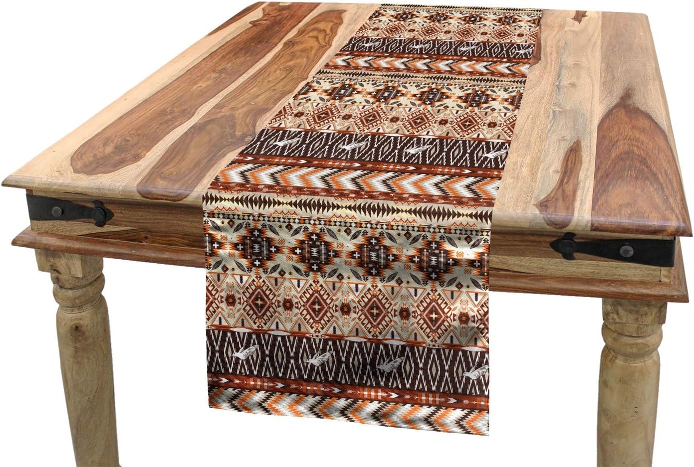 imageAmbesonne Ski Pattern Table Runner Vintage Style Monochromatic Design of Skiing Themed Motifs Dining Room Kitchen Rectangular Runner 16 X 72 Eggshell SkyOrange Brown Beige