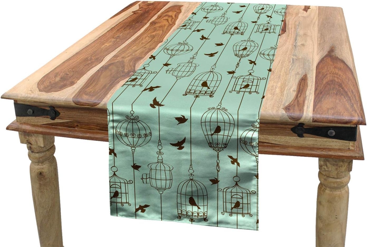 imageAmbesonne Ski Pattern Table Runner Vintage Style Monochromatic Design of Skiing Themed Motifs Dining Room Kitchen Rectangular Runner 16 X 72 Eggshell SkyGreen Brown