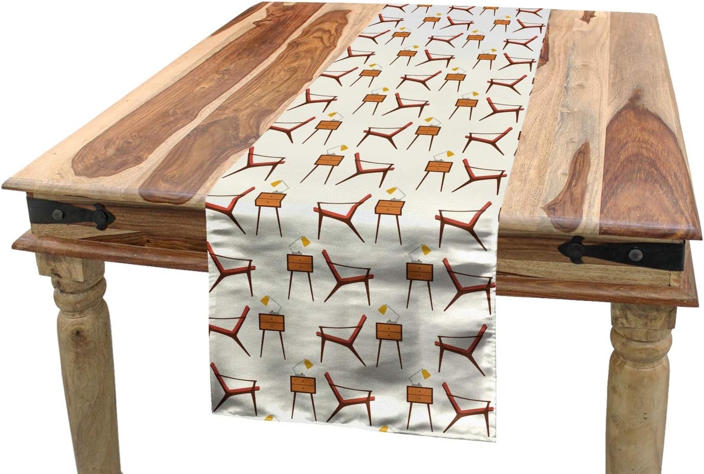 imageAmbesonne Ski Pattern Table Runner Vintage Style Monochromatic Design of Skiing Themed Motifs Dining Room Kitchen Rectangular Runner 16 X 72 Eggshell SkyCinnamon Ivory