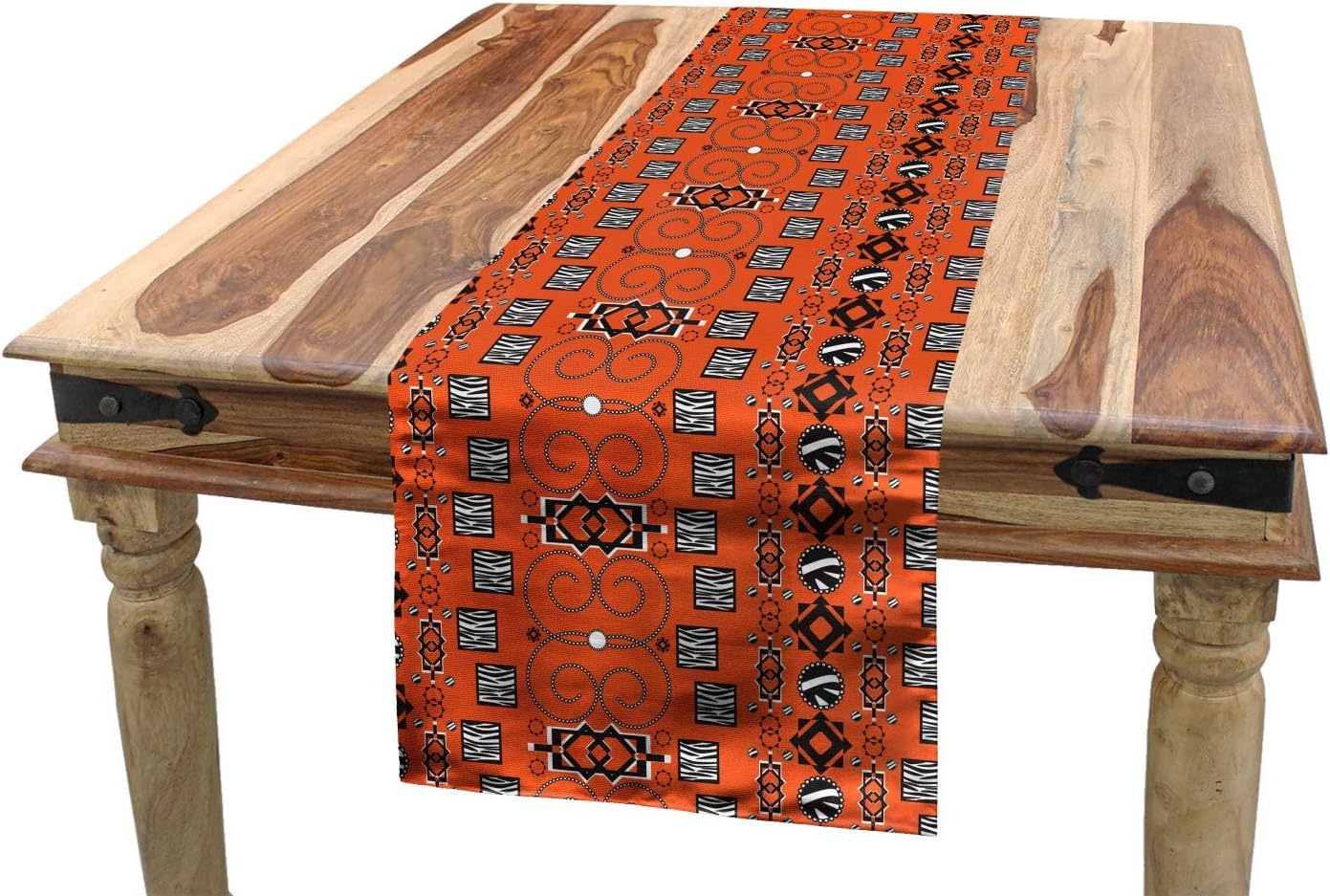 imageAmbesonne Ski Pattern Table Runner Vintage Style Monochromatic Design of Skiing Themed Motifs Dining Room Kitchen Rectangular Runner 16 X 72 Eggshell SkyOrange Black White
