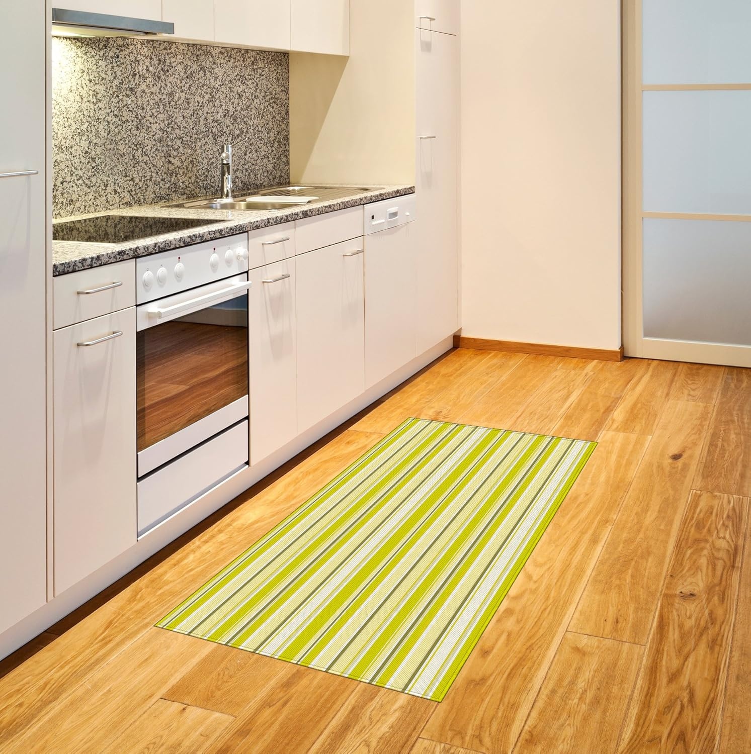 imageAmbesonne Striped Area Rug Modern Digital Style Abstract Backdrop Expressionist Image Flat Woven Accent Rug for Living Room Bedroom Dining Room 2 6 x 5 Pale Green Olive Green and White