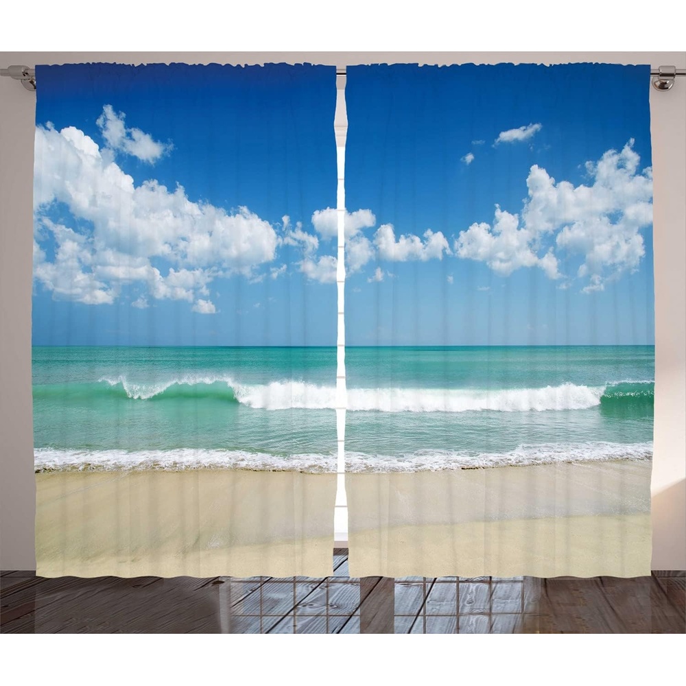 imageAmbesonne Modern Curtains Sandy Beach Open Skyline in The Island Coastal Peaceful Holiday Print Living Room Bedroom Window Drapes 2 Panel Set 108 X 90 Turquoise Cream