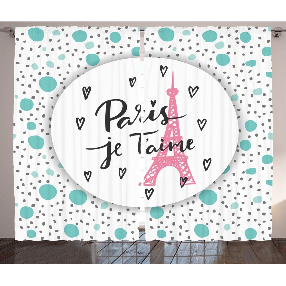 imageAmbesonne Paris Curtains I Love You Lettering Fashion Modern Background Europe Architecture Living Room Bedroom Window Drapes 2 Panel Set 108 X 84 Turquoise Pink Grey108 X 84