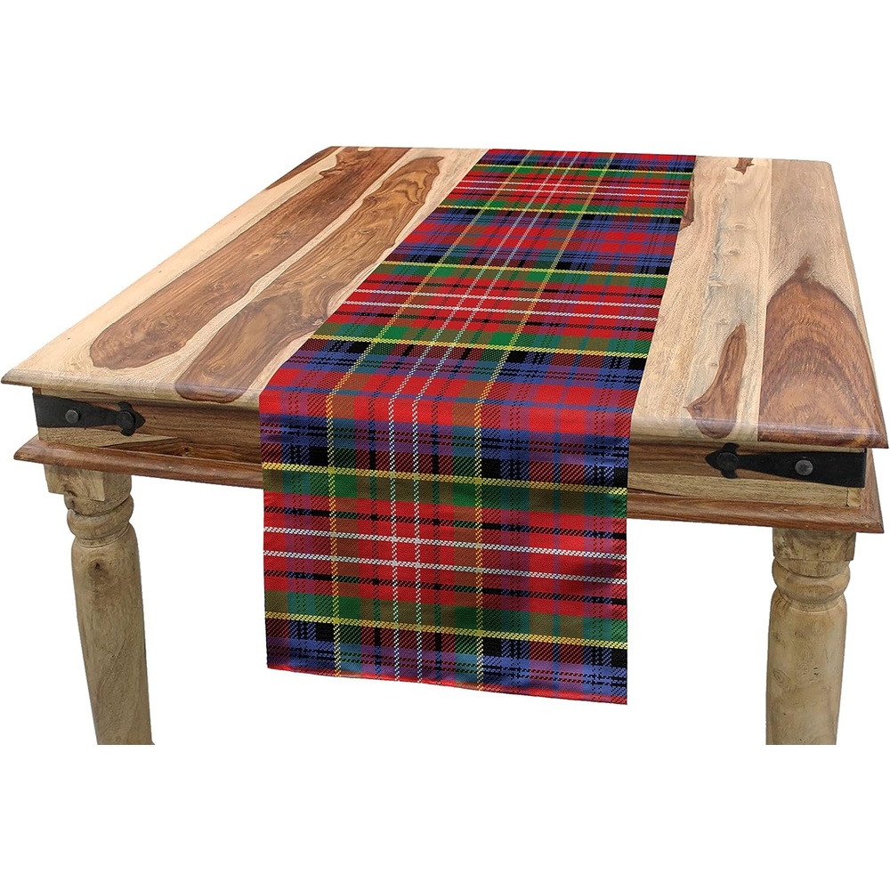imageAmbesonne Plaid Table Runner Caledonia Scottish Traditional Pattern Tartan Motif Abstract Squares Ornate Quilt Dining Room Kitchen Rectangular Runner 14 X 72 Burnt Sienna Green
