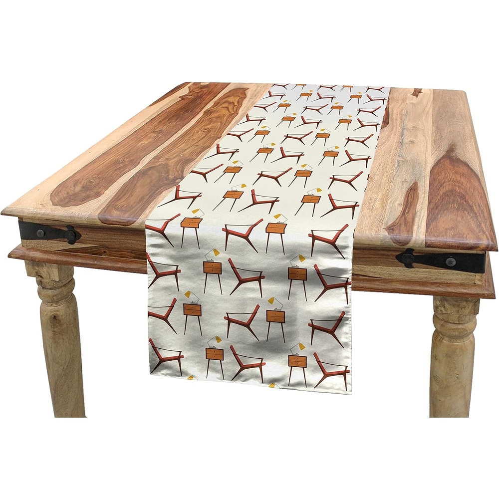 imageAmbesonne Ski Pattern Table Runner Vintage Style Monochromatic Design of Skiing Themed Motifs Dining Room Kitchen Rectangular Runner 16 X 72 Eggshell SkyCinnamon Ivory