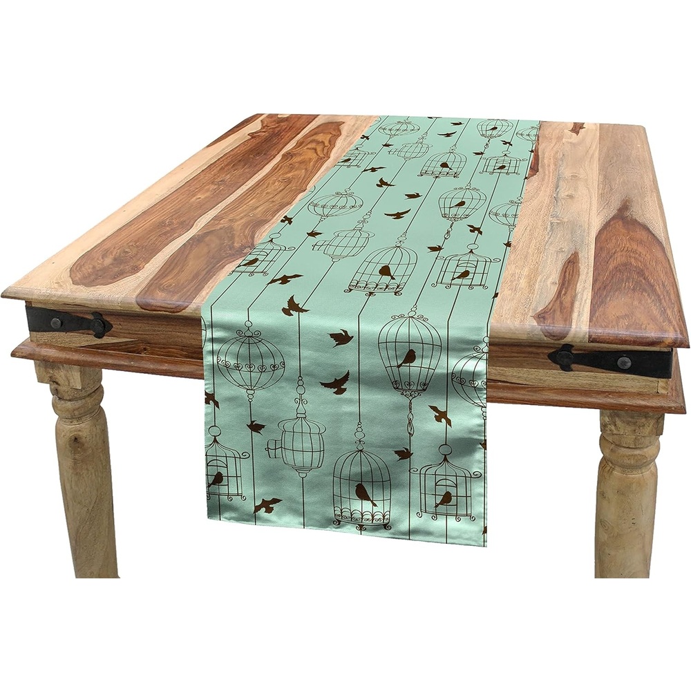 imageAmbesonne Ski Pattern Table Runner Vintage Style Monochromatic Design of Skiing Themed Motifs Dining Room Kitchen Rectangular Runner 16 X 72 Eggshell SkyGreen Brown