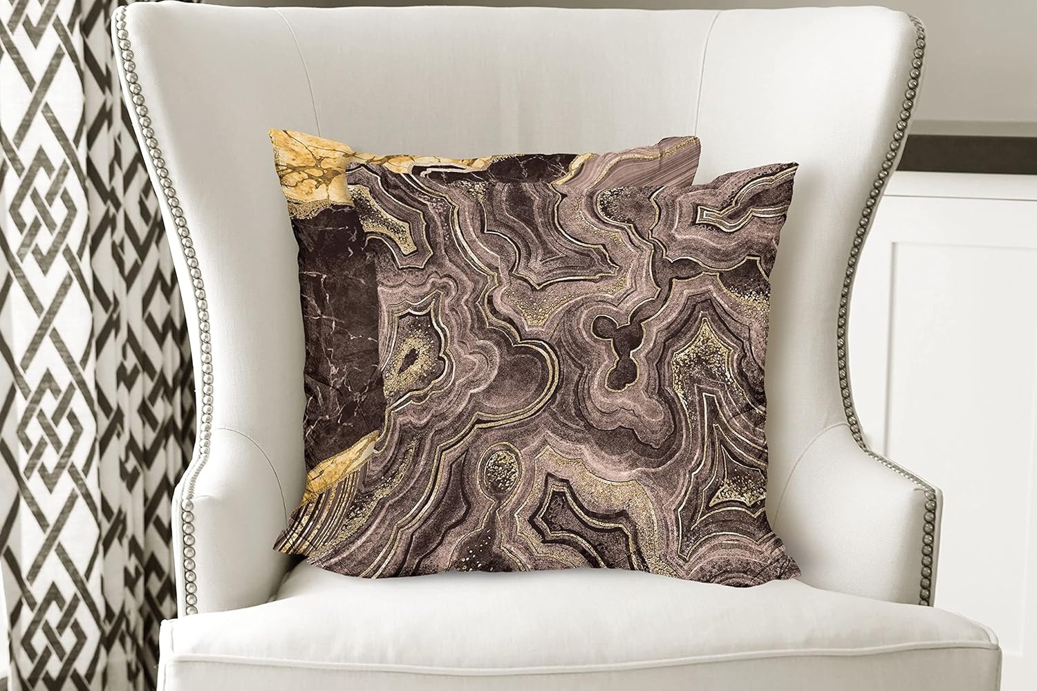 imageAmbesonne Marble Print Decorative Throw Pillow Case Pack of 2 Earthy Tones Themed Abstract Modern Waving Natural Stone Motif Couch Bedroom Living Room Cushion Cover 20 Mustard Taupe and Brown