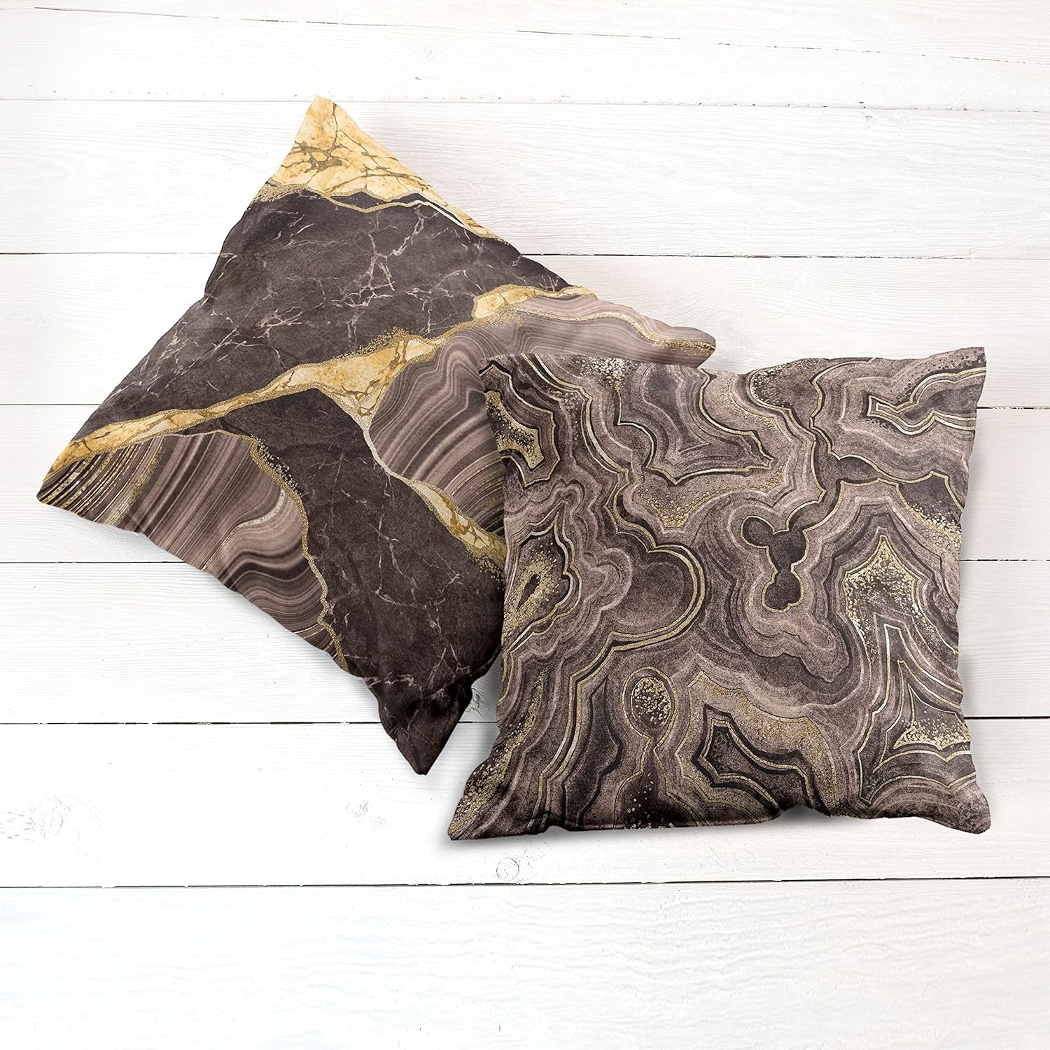 imageAmbesonne Marble Print Decorative Throw Pillow Case Pack of 2 Earthy Tones Themed Abstract Modern Waving Natural Stone Motif Couch Bedroom Living Room Cushion Cover 20 Mustard Taupe and Brown