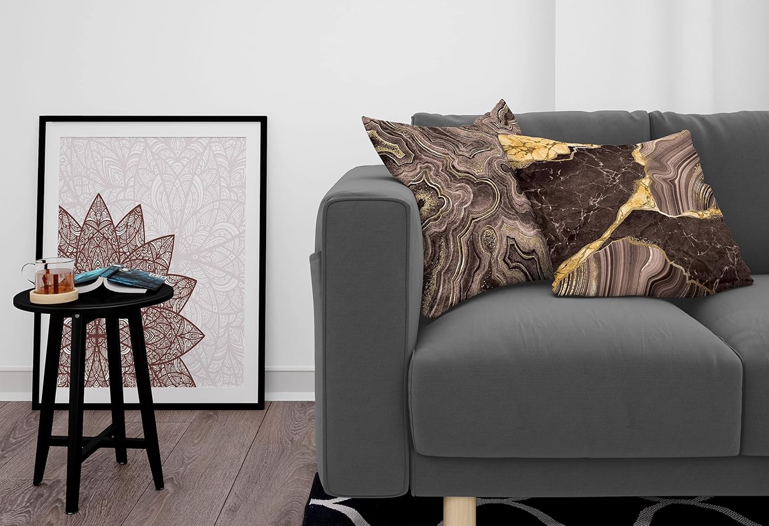 imageAmbesonne Marble Print Decorative Throw Pillow Case Pack of 2 Earthy Tones Themed Abstract Modern Waving Natural Stone Motif Couch Bedroom Living Room Cushion Cover 20 Mustard Taupe and Brown