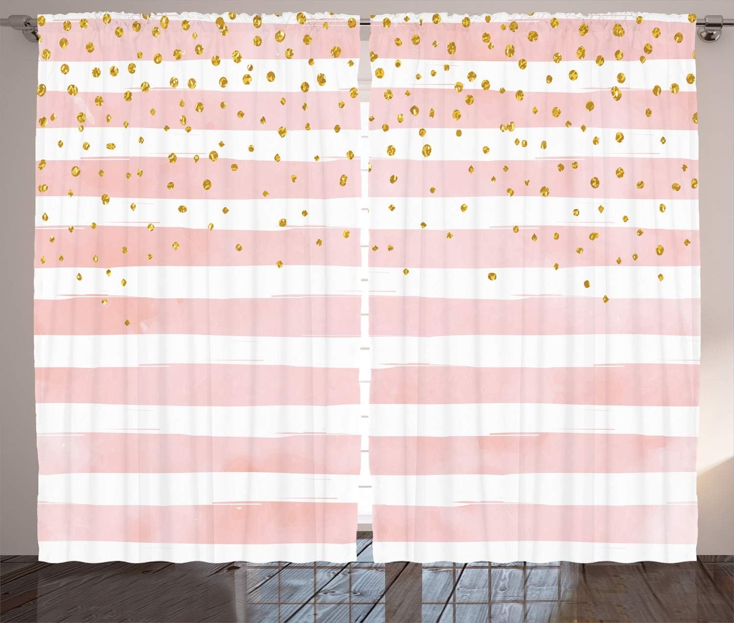 imageAmbesonne Modern Curtains Watercolor Paint Horizontal Stripes and Dots Artistry Illustration Living Room Bedroom Window Drapes 2 Panel Set 108 X 63 Pink YellowPink Yellow