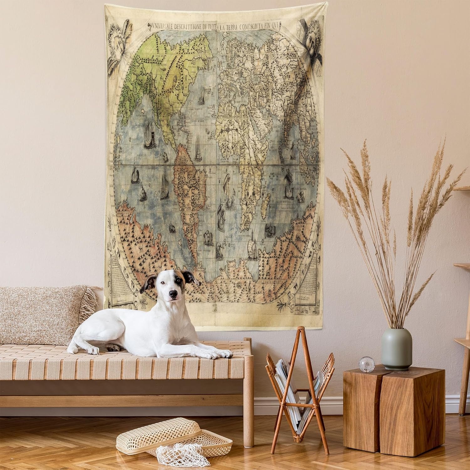 imageAmbesonne Modern Tapestry Empty Lounge Area Large Window and Sea View Contemporary Architecture Wide Wall Hanging for Bedroom Living Room Dorm 80 X 60 Pearl BlueCream Green
