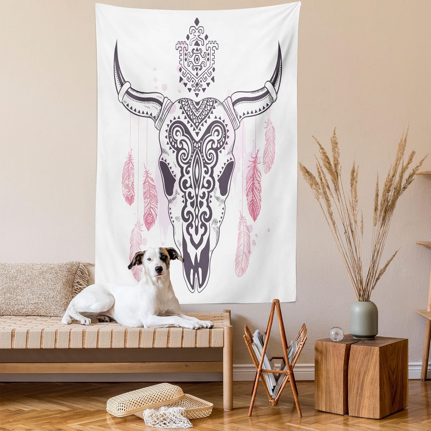 imageAmbesonne Modern Tapestry Empty Lounge Area Large Window and Sea View Contemporary Architecture Wide Wall Hanging for Bedroom Living Room Dorm 80 X 60 Pearl BluePink White Plum