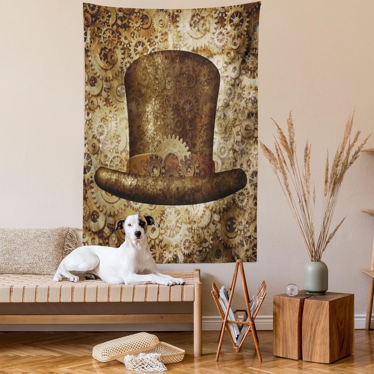 imageAmbesonne Modern Tapestry Empty Lounge Area Large Window and Sea View Contemporary Architecture Wide Wall Hanging for Bedroom Living Room Dorm 80 X 60 Pearl BlueSand Brown