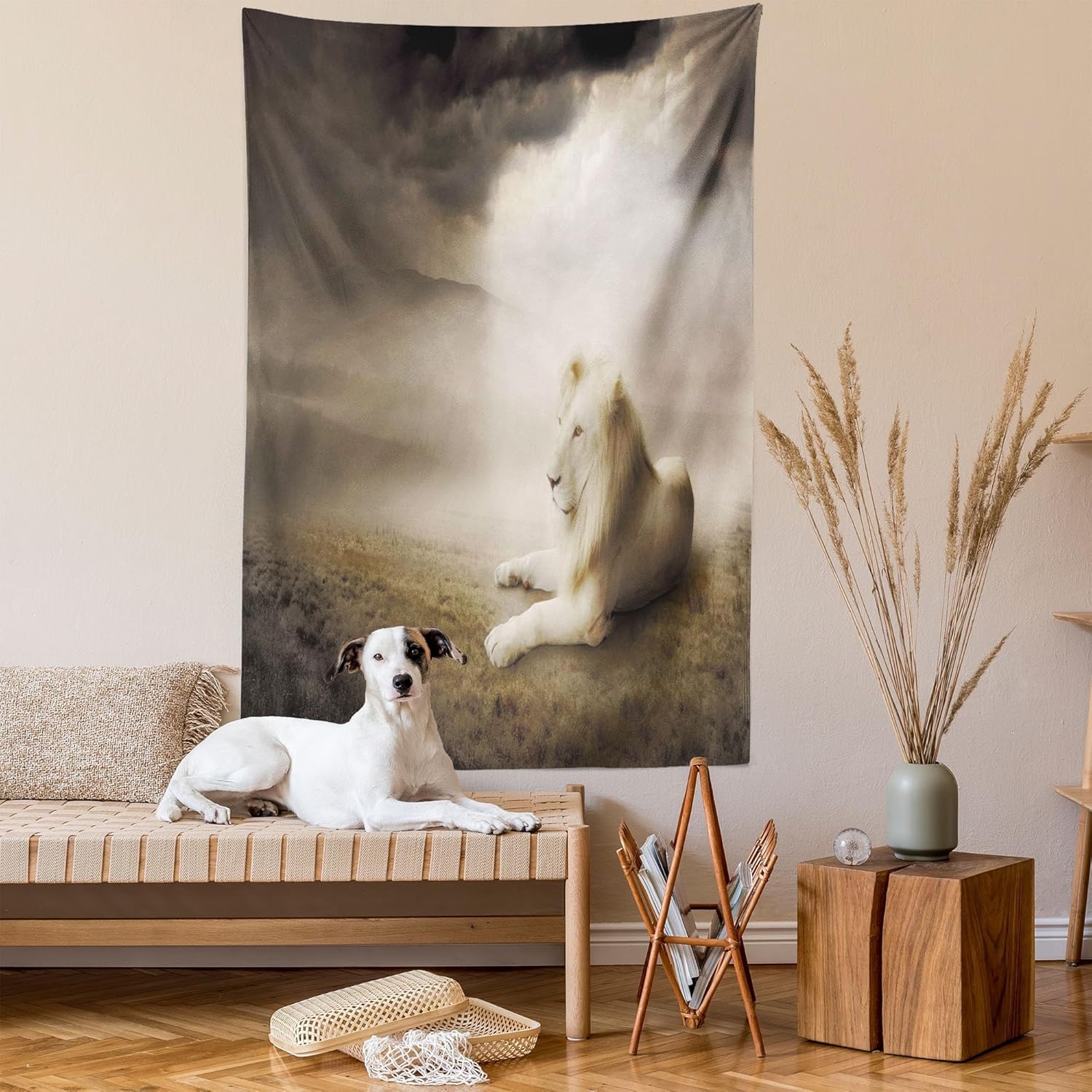 imageAmbesonne Modern Tapestry Empty Lounge Area Large Window and Sea View Contemporary Architecture Wide Wall Hanging for Bedroom Living Room Dorm 80 X 60 Pearl BlueDimgray Beige