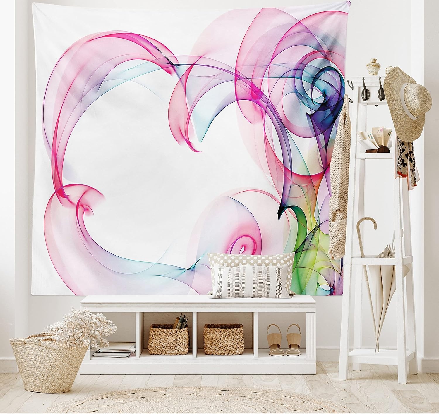 imageAmbesonne Modern Tapestry Empty Lounge Area Large Window and Sea View Contemporary Architecture Wide Wall Hanging for Bedroom Living Room Dorm 80 X 60 Pearl BluePink Blue Green