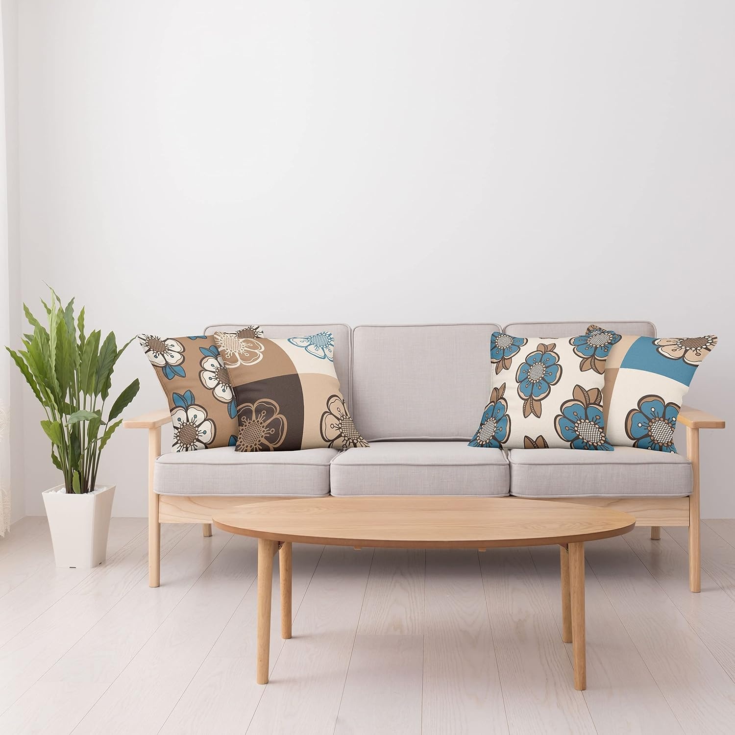 imageAmbesonne Retro Throw Pillow Cushion Case Pack of 4 Nostalgic Flower Petals Spring Vibes on Earthy Colors Mosaic Tile Themed Modern Accent DoubleSided Digital Printing 20 Sea Blue Umber and Tan