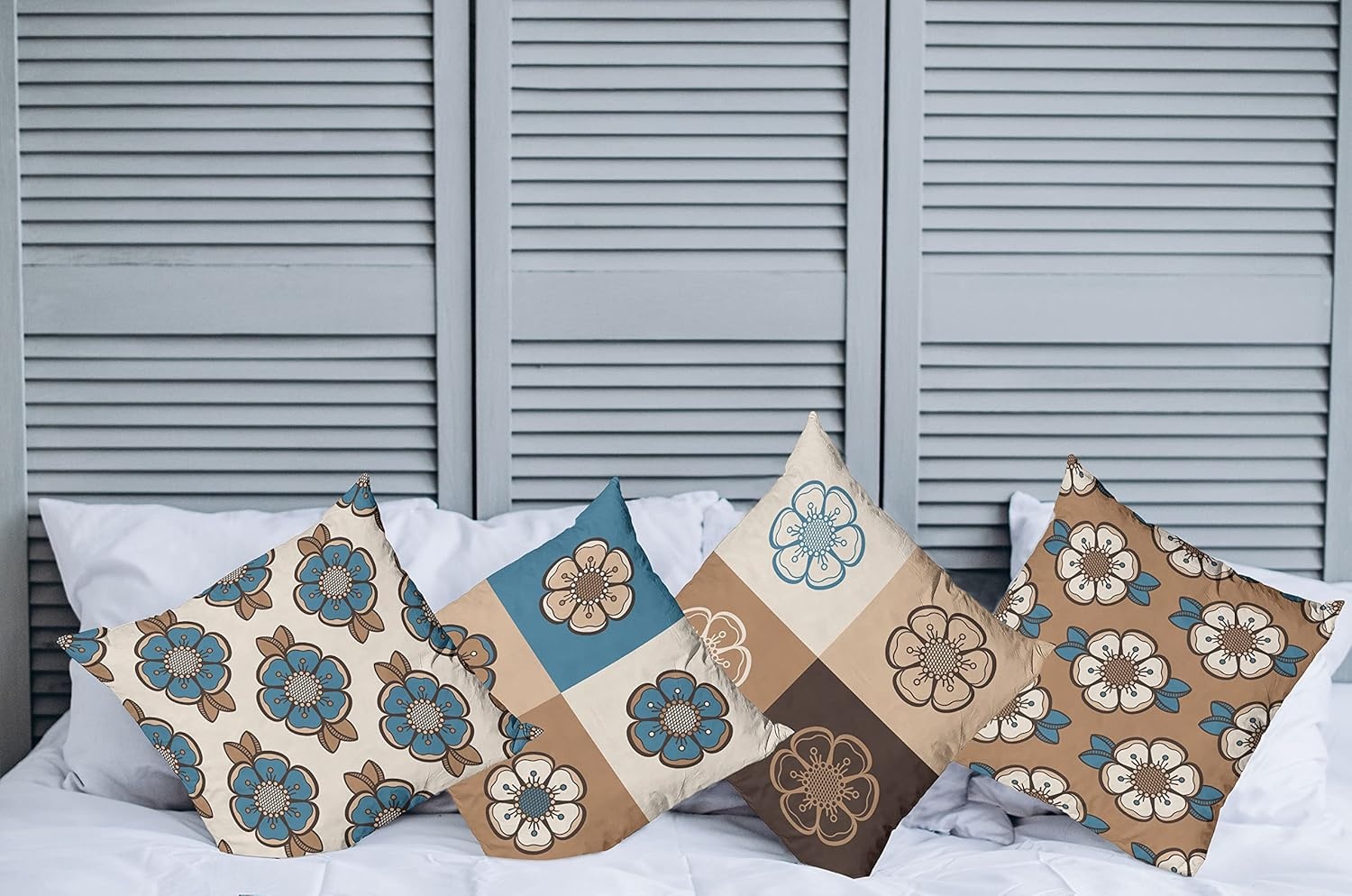 imageAmbesonne Retro Throw Pillow Cushion Case Pack of 4 Nostalgic Flower Petals Spring Vibes on Earthy Colors Mosaic Tile Themed Modern Accent DoubleSided Digital Printing 20 Sea Blue Umber and Tan
