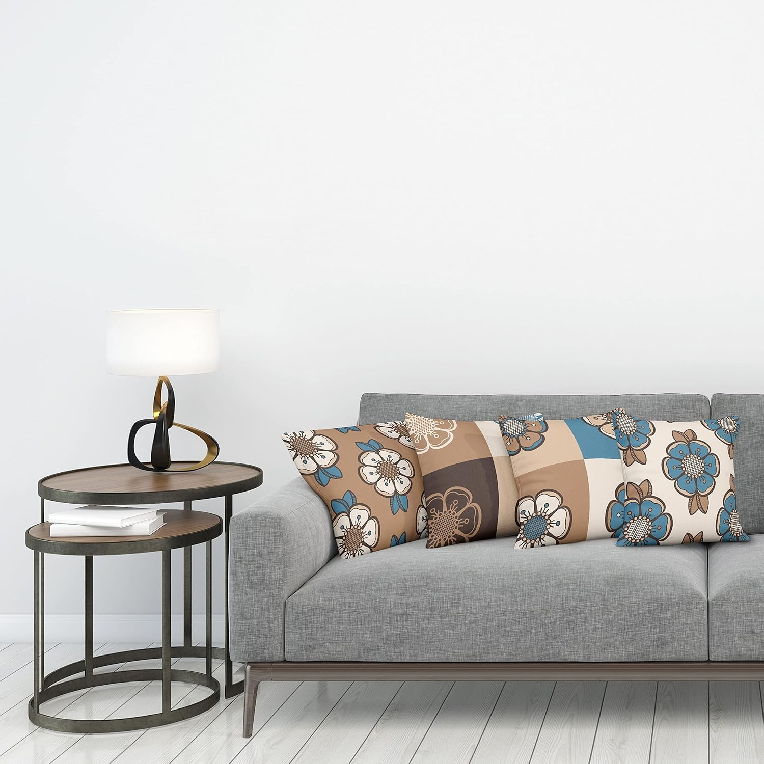imageAmbesonne Retro Throw Pillow Cushion Case Pack of 4 Nostalgic Flower Petals Spring Vibes on Earthy Colors Mosaic Tile Themed Modern Accent DoubleSided Digital Printing 20 Sea Blue Umber and Tan