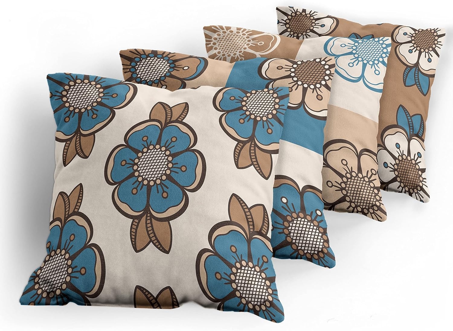 imageAmbesonne Retro Throw Pillow Cushion Case Pack of 4 Nostalgic Flower Petals Spring Vibes on Earthy Colors Mosaic Tile Themed Modern Accent DoubleSided Digital Printing 20 Sea Blue Umber and Tan