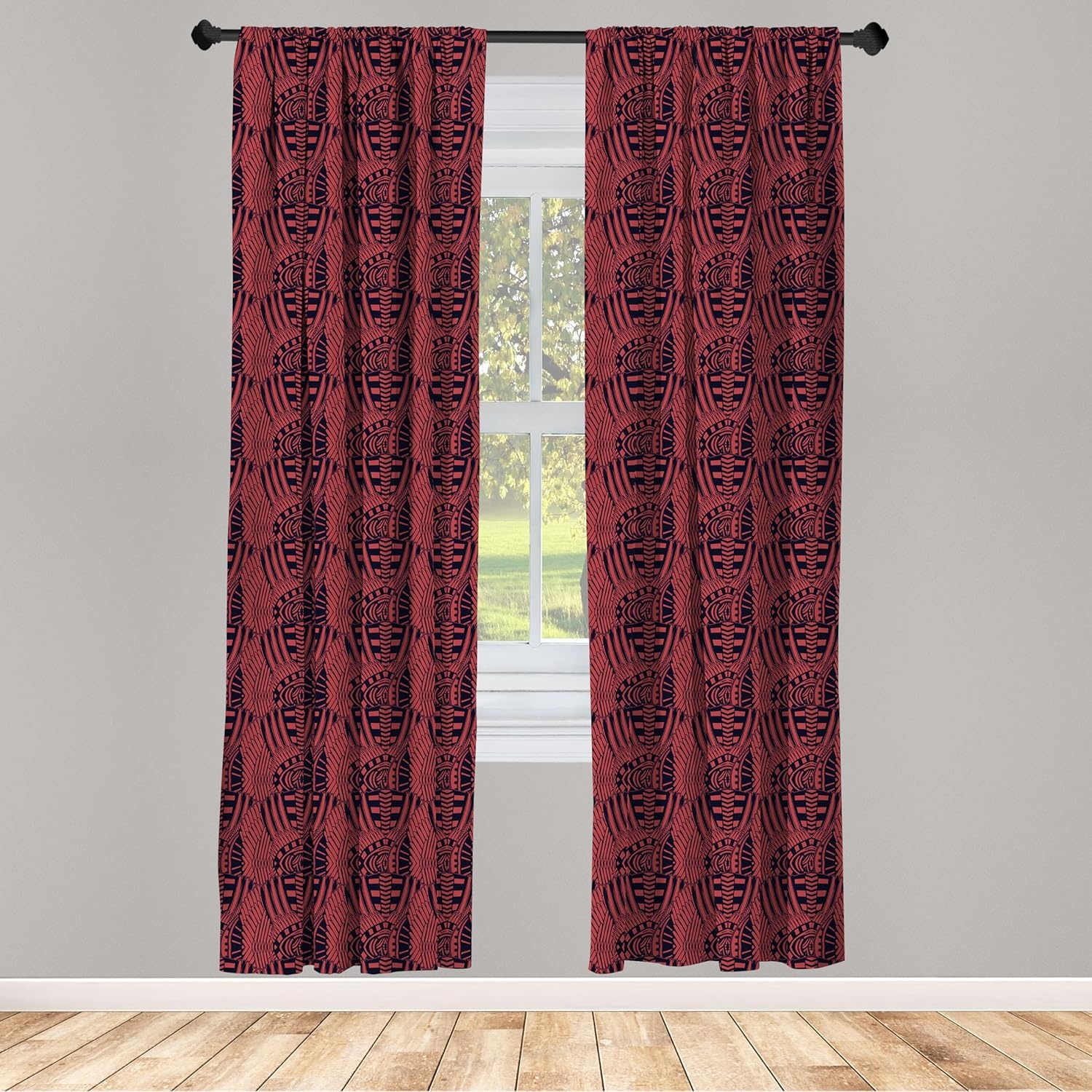 imageAmbesonne Tribal Curtains Bicolour Ethnic Motif of Funky Geometric Gypsy Folk Culture Repetition Window Treatments 2 Panel Set for Living Room Bedroom Pair of 28 x 63 Indigo and Dark Coral