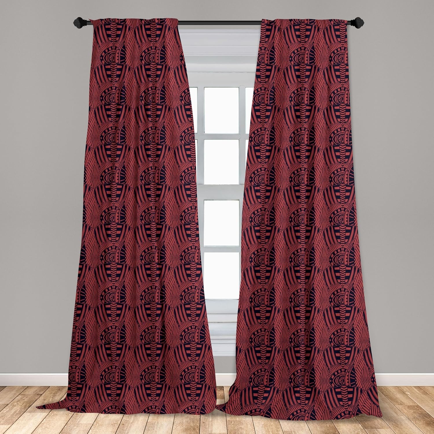 imageAmbesonne Tribal Curtains Bicolour Ethnic Motif of Funky Geometric Gypsy Folk Culture Repetition Window Treatments 2 Panel Set for Living Room Bedroom Pair of 28 x 63 Indigo and Dark Coral