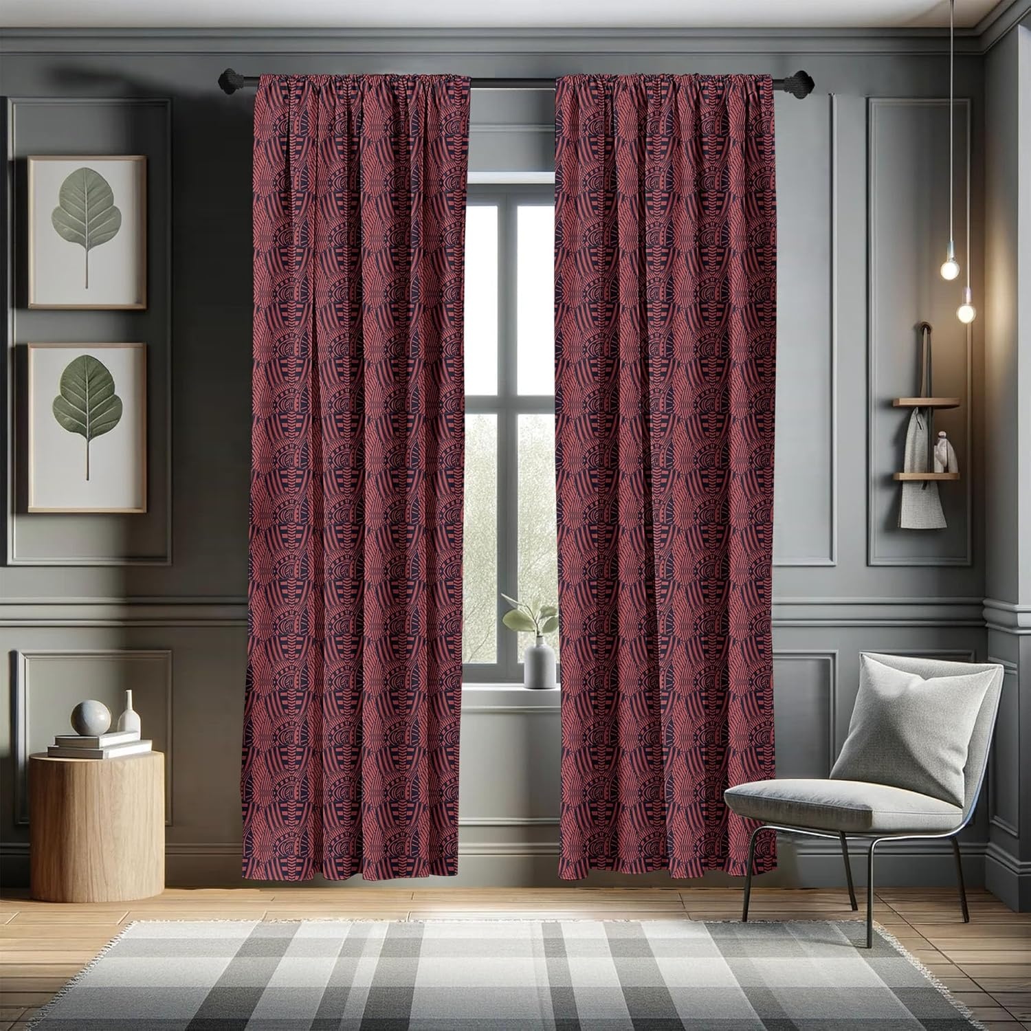 imageAmbesonne Tribal Curtains Bicolour Ethnic Motif of Funky Geometric Gypsy Folk Culture Repetition Window Treatments 2 Panel Set for Living Room Bedroom Pair of 28 x 63 Indigo and Dark Coral