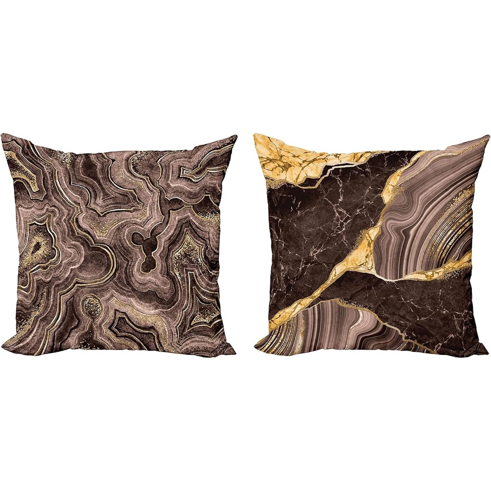 imageAmbesonne Marble Print Decorative Throw Pillow Case Pack of 2 Earthy Tones Themed Abstract Modern Waving Natural Stone Motif Couch Bedroom Living Room Cushion Cover 20 Mustard Taupe and Brown