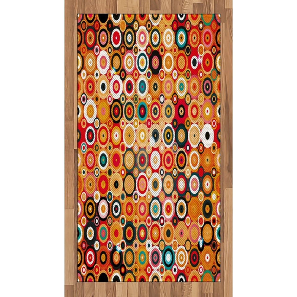 imageAmbesonne Modern Art Area Rug Disc Rounded Linked Forms with Deep Concentric Vortex Lines Nostalgic Sixties Art Flat Woven Accent Rug for Living Room Bedroom Dining Room 2 6 x 5 Orange