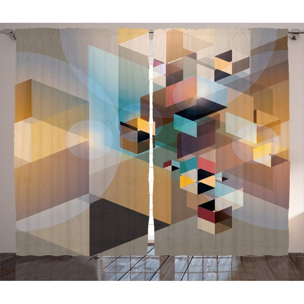 imageAmbesonne Modern Art Curtains Abstract Geometric Triangles and Diagonal Imagery Perspectived Retro Design Living Room Bedroom Window Drapes 2 Panel Set 108 X 84 Multicolor108W x 84L Pack of 2