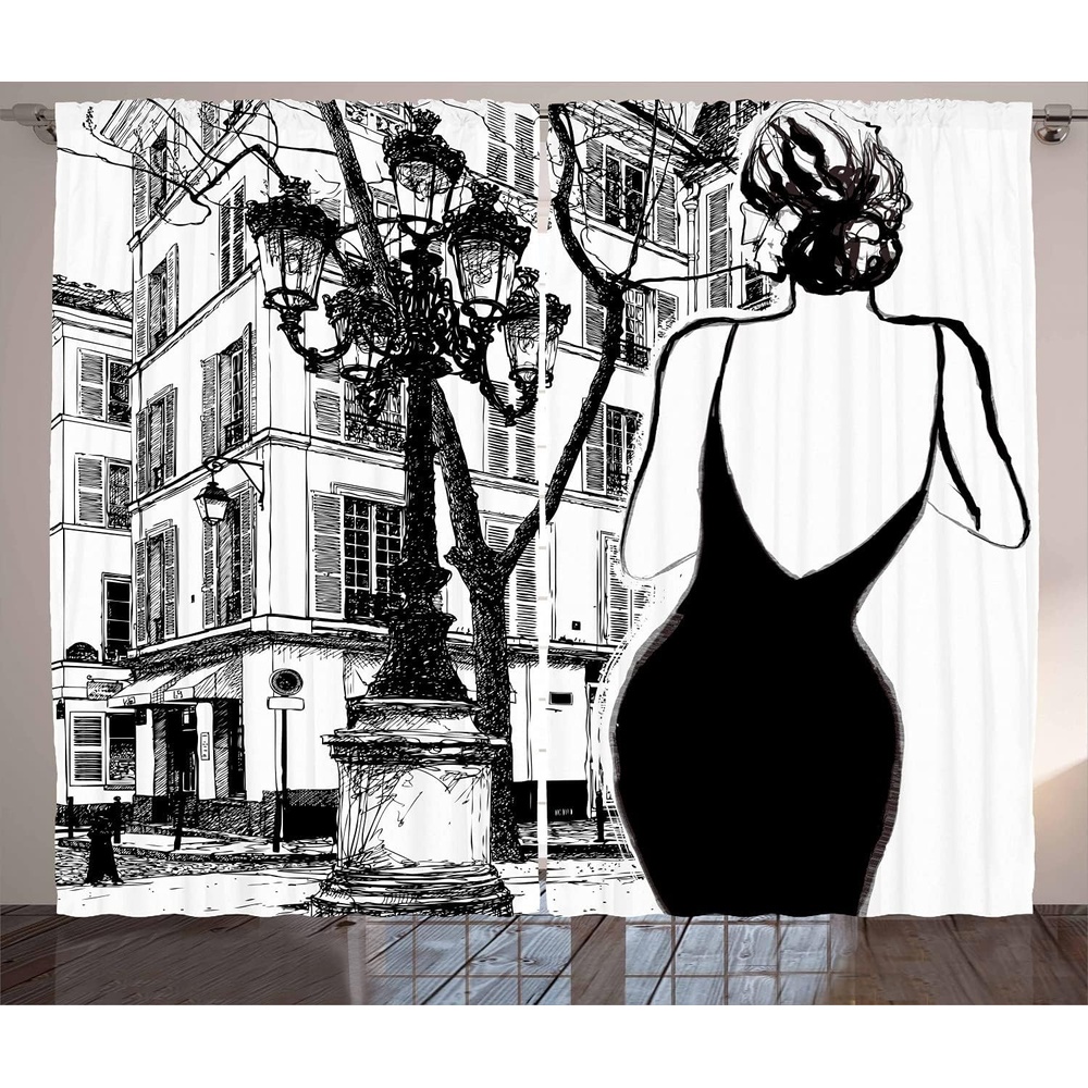 imageAmbesonne Modern Curtains Sunflower Field Black and White with a Single Yellow Flower Spring Landscape Individuality Living Room Bedroom Window Drapes 2 Panel Set 108 X 108 Grey YellowBlack White
