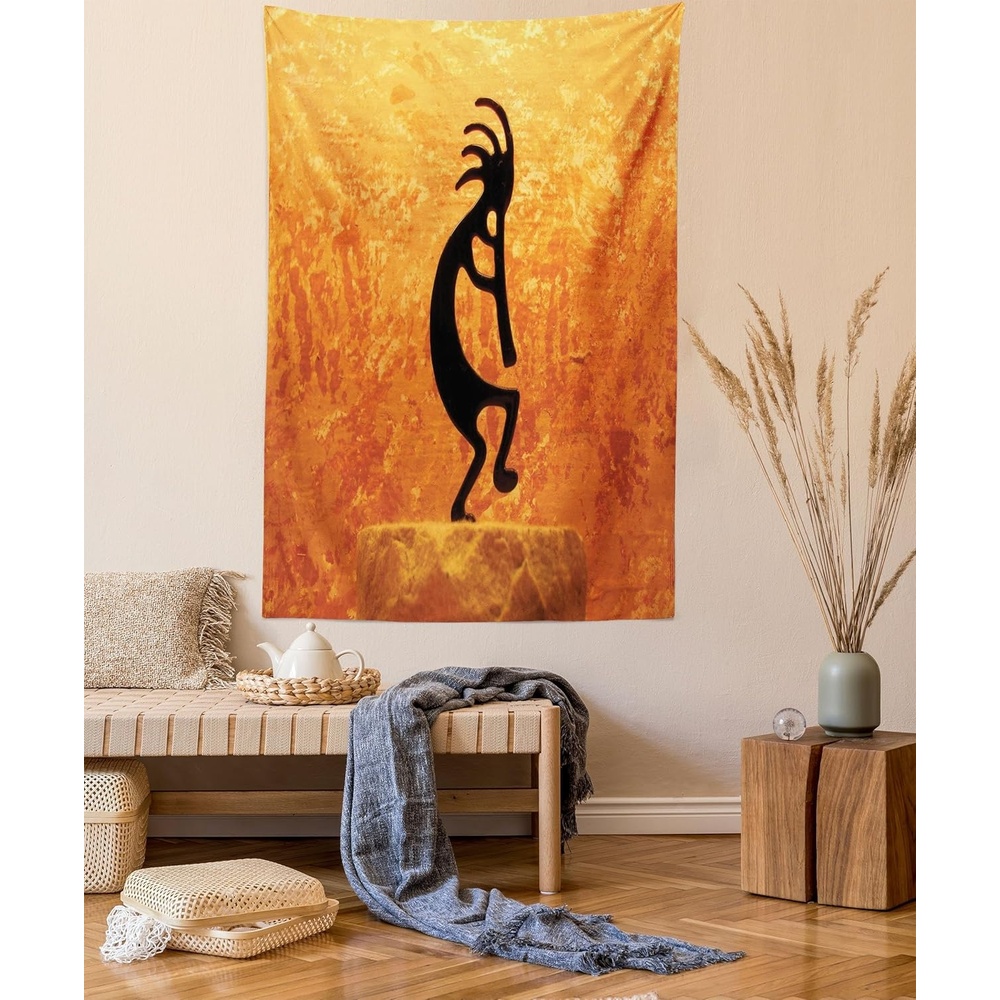 imageAmbesonne Modern Tapestry Empty Lounge Area Large Window and Sea View Contemporary Architecture Wide Wall Hanging for Bedroom Living Room Dorm 80 X 60 Pearl BlueBlack Orange