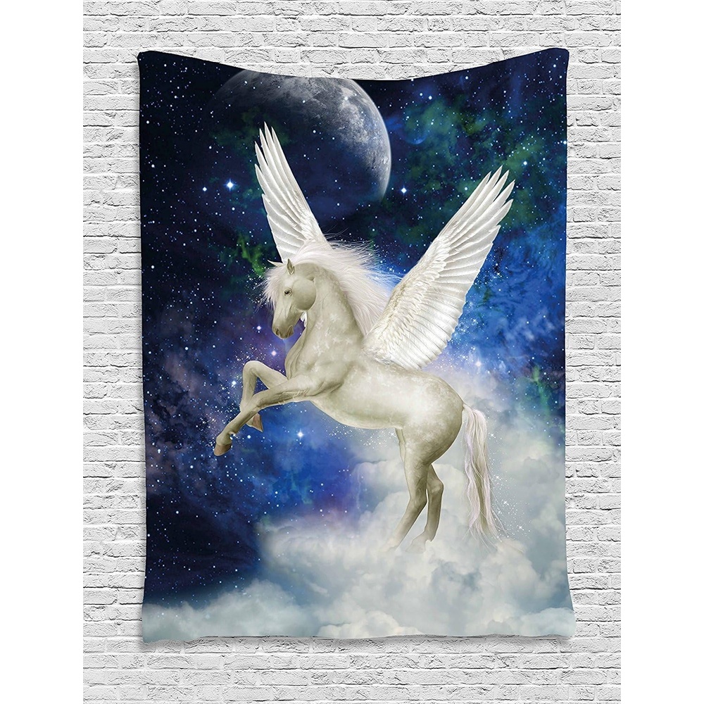 imageAmbesonne Modern Tapestry Outer Space Star Galaxy Abstract Backdrop with Unicorn Mystical Horse Wall Hanging for Bedroom Living Room Dorm Decor 60 X 80 White PurpleSilky Satin Fabric