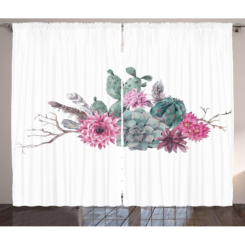 imageAmbesonne Nature Curtains Summer Scene by Mountain Valley with Rainbow Over The Lake Sunny Day Image Living Room Bedroom Window Drapes 2 Panel Set 108 X 96 Green BlueGreen Pink
