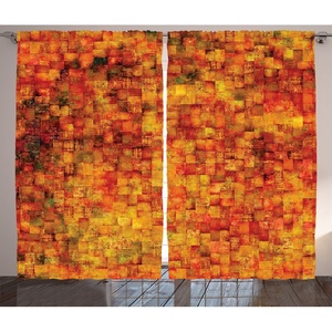 Ambesonne Burnt Orange Curtains, Vintage Mosaic Background Quadratic Little Geometric Squares Faded Print, Living Room Bedroom Window Drapes 2 Panel Set, 108″ X 84″, Orange Mustard
