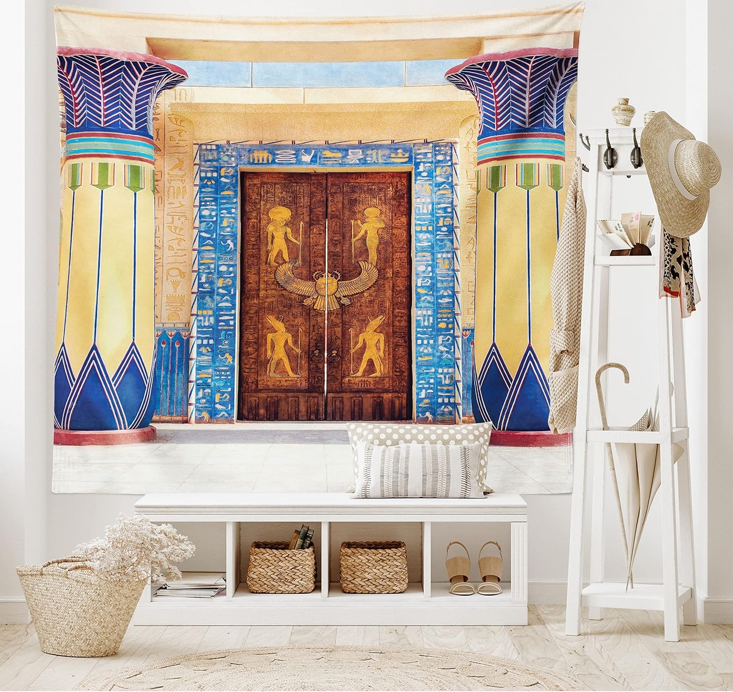 image:imageAmbesonne Egypt Tapestry Old Building with Entry Door and Round Columns with Detailed Patterns Wide Wall Hanging for Bedroom Living Room Dorm 60 X 40 Chocolate Peach