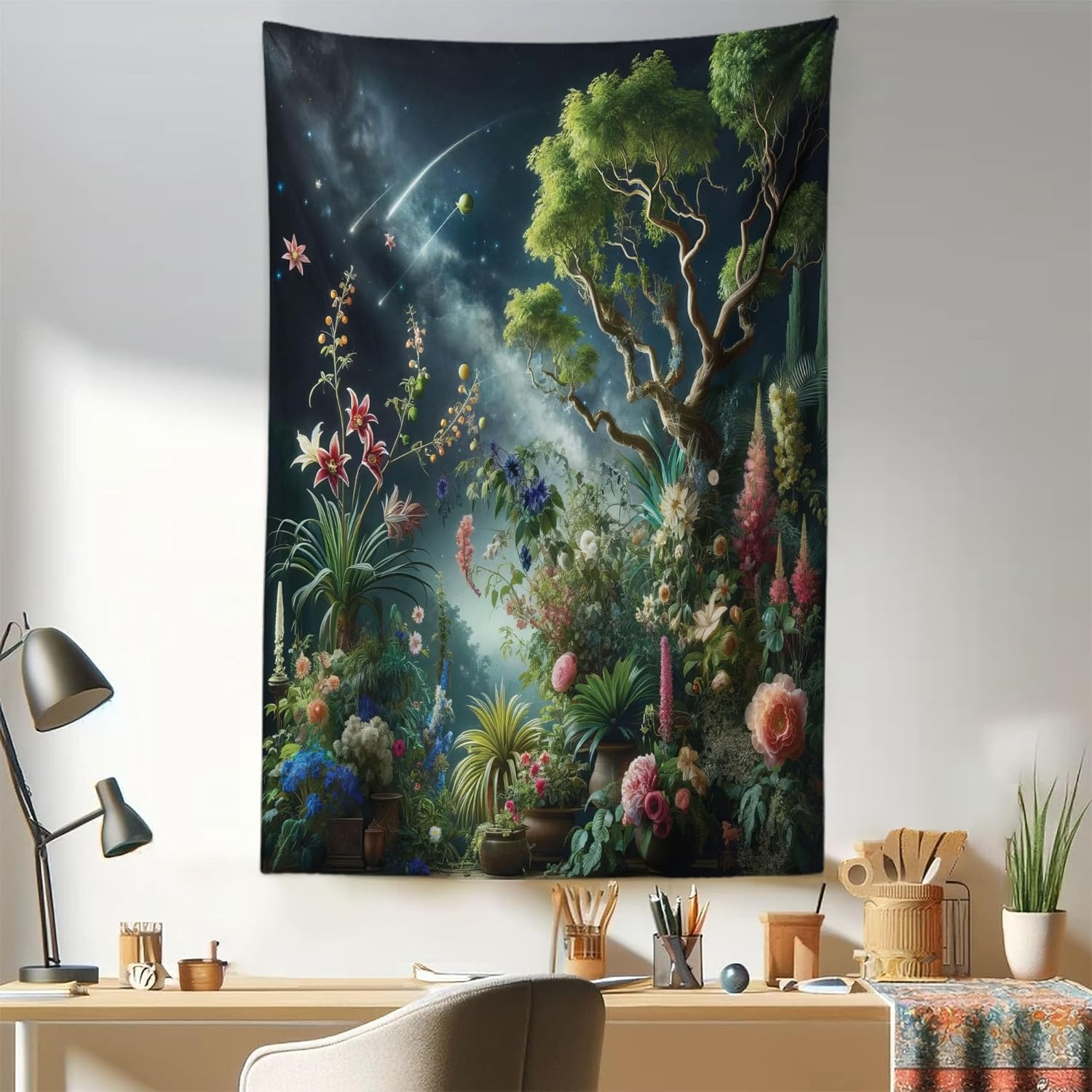 image:imageAmbesonne Fantasy Tapestry Celestial View of Snow Capped Mountains and Alien Planet Print Wide Wall Hanging for Bedroom Living Room Dorm 60 X 40 White and Navy BlueGreen Dark Night Blue