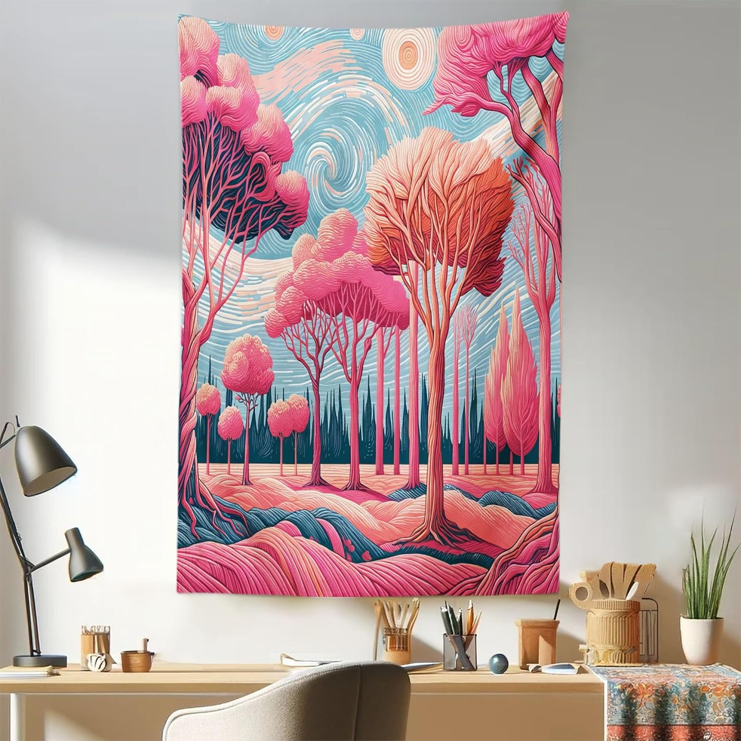 image:imageAmbesonne Fantasy Tapestry Celestial View of Snow Capped Mountains and Alien Planet Print Wide Wall Hanging for Bedroom Living Room Dorm 60 X 40 White and Navy BluePink Coral Blue Grey